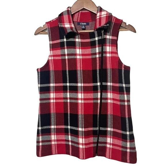 Chaps Women’s Zip Up Plaid Sleeveless Collared Vest Small - Picture 1 of 9